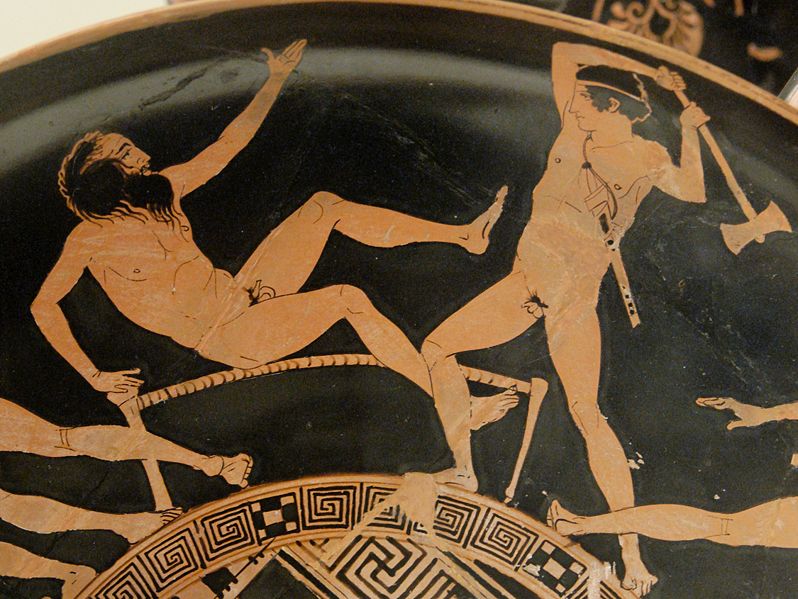Thésée et Procuste, kylix attique à figures rouges, vase 440-430 av. J.-C., British Museum