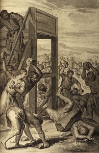 Le Blasphémateur lapidé, Gérard Hoet et Abraham de Blois (1728) Image libre de droits