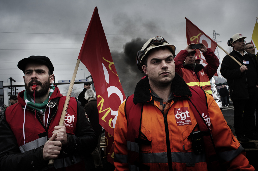 Manifestation syndicale à Florange en février 2012