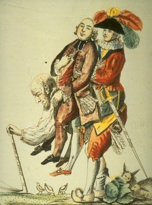 Le Tiers Etat supportant la noblesse et le clergé, caricature de 1789 (libre de droits)