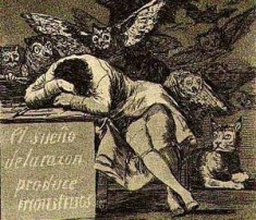 Le Sommeil de la raison engendre des monstres, gravure de Goya Le Sommeil de la raison engendre des monstres (Goya, image libre de droits)