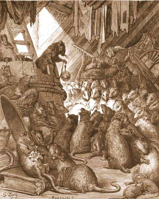 Conseil tenu par les Rats, illustration pour Jean de La Fontaines, fables, par Gustave Doré