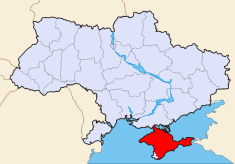 Carte de l'Ukraine et de la Crimée en rouge (Crédits Sven Teschke licence GNU GFDL)