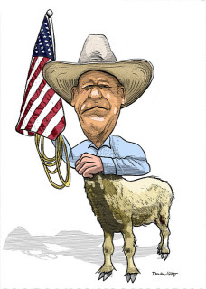 Caricature de Cliven Bundy (Crédits Donkey Hotey, licence Creative Commons) Caricature de Cliven Bundy (Crédits Donkey Hotey, licence Creative Commons)