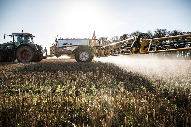 Chafer Sentry applying glyphosate to stubbles in North Yorkshire on a sunny December day - Credits Chafer Machinery