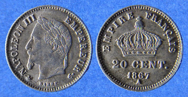 F157 Napoléon III 1867 A 20 centimes credits Jean-Michel Moullec via Flickr ((CC BY 2.0) )