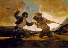 Duel à coups de gourdins, par Goya (Image libre de droits)