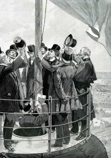 Gustave Eiffel hisse le drapeau sur la Tour, L'Illustration, 6 avril 1889