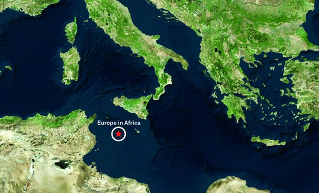 Migrations Europe in Africa Carte Migrations : l’architecte hollandais Theo Deutinger propose le projet «Europe en Afrique», une île artificielle, au large de la Tunisie.