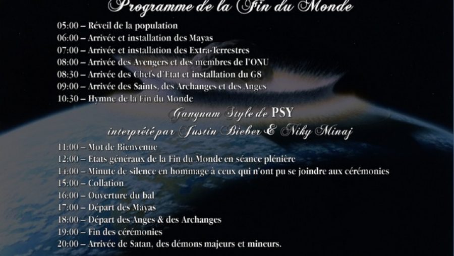 programme officiel de la fin du monde