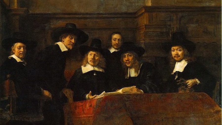 Le Syndic de la guilde des drapiers par Rembrandt Bourgeois Hollande (Image libre de droits)